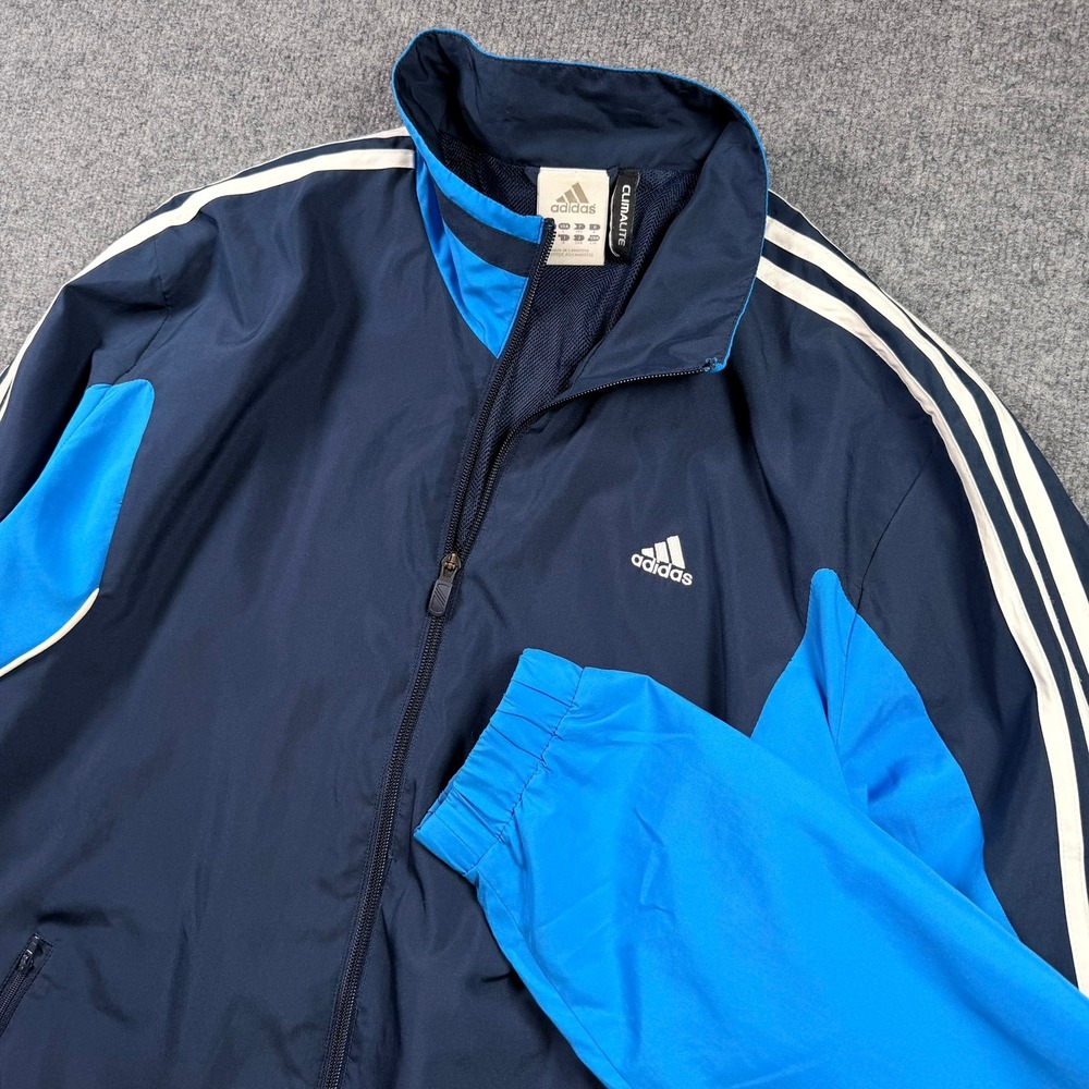 Adidas Track Jacket Mens Large Navy Blue Climalite Full Zip Mesh Lined 3-Stripe - Picture 13 of 13